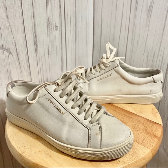 Saint Laurent White Lace Up Sneakers Women 7.5 - Picture 1 of 10